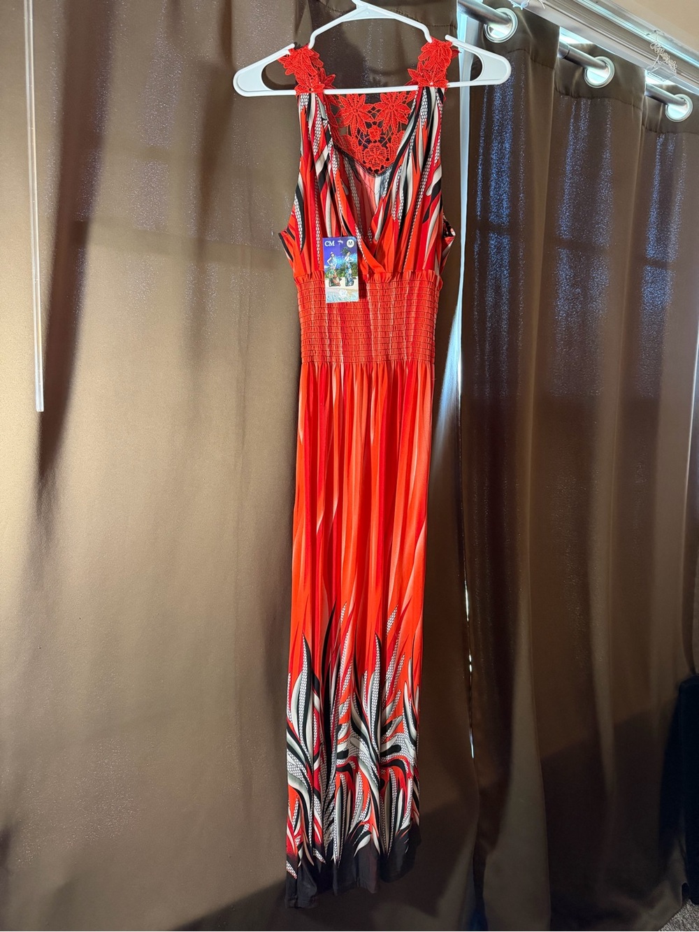 Red Maxi Dress with Floral Lace Back - Women